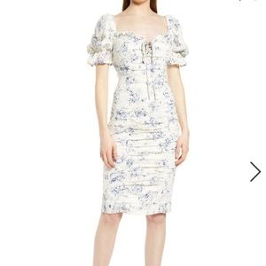 Lavish Alice porcelain printed borderie crepe midi dress